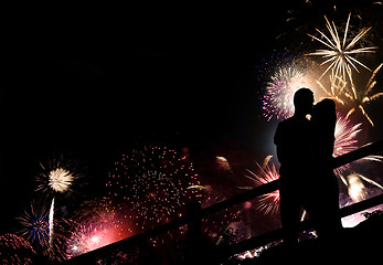 Image showing Fireworks Couple Silhouette