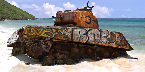 Image showing Flamenco Beach Army Tank