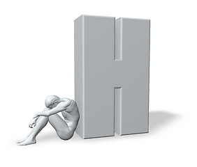 Image showing sitting man leans on uppercase letter h