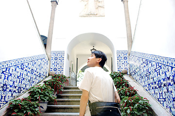 Image showing asia man walking to church