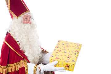 Image showing Sinterklaas is giving a present