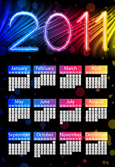 Image showing Colorful 2011 Calendar on Black Background. Rainbow Colors