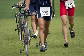 Image showing triathletes in the transition zone