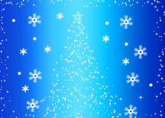Image showing Abstract fir tree and snowflakes