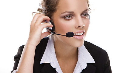 Image showing Young woman with headphone on white background