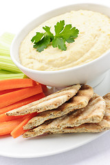 Image showing Hummus with pita bread and vegetables