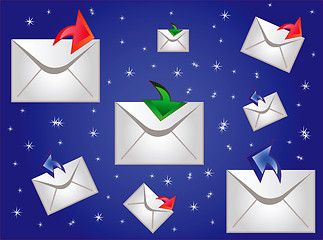 Image showing Postal envelopes on turn blue background