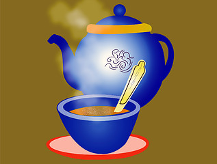 Image showing Teapot and cup of hot tea