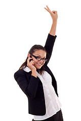 Image showing woman on the phone winning