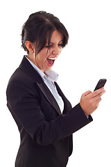 Image showing  woman shouting to a mobile