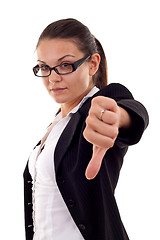 Image showing  woman gesturing thumbs down