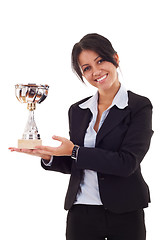 Image showing woman winning a trophy