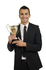 Image showing man holding a trophy