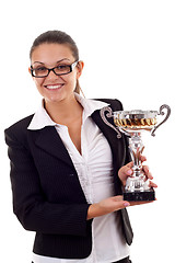 Image showing business woman winning a trophy