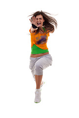 Image showing woman breakdancer jumping 