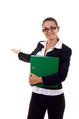 Image showing woman with folder presenting