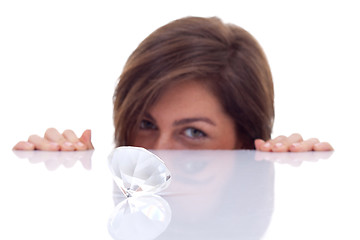 Image showing woman looking at a big diamond