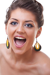 Image showing blue eyed woman screaming