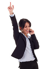 Image showing woman on the phone winning