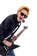 Image showing girl with sunglasses playing guitar