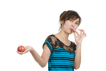 Image showing woman with chocolate and apple