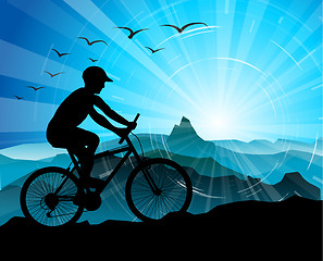 Image showing Biker Silhouette  with mountains