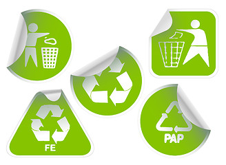 Image showing Set of green recycle labels badges and stickers