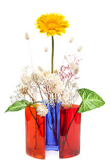 Image showing Bouquet from dry herb and yellow gerbera