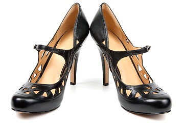 Image showing Black feminine loafers on high heel