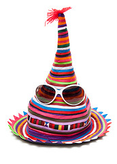 Image showing Striped colour hat with sunglasseses