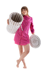 Image showing Girl with basket for linen
