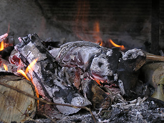 Image showing  Burning firewood at home