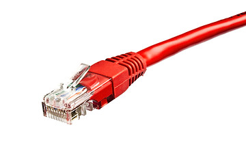 Image showing Red network plug isolated on white 