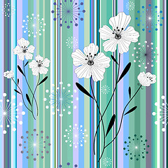 Image showing Seamless white-blue floral striped pattern
