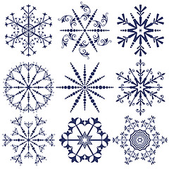 Image showing Set dark blue snowflakes