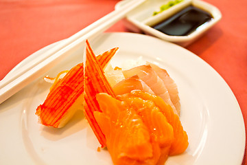 Image showing Sushi, Sashimi, traditional japanese food