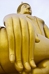 Image showing big hand big buddha in thai temple 