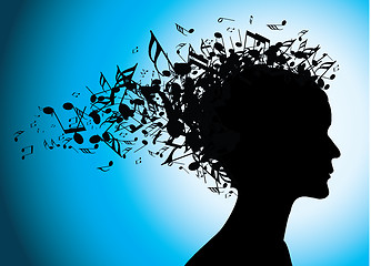 Image showing Musical woman portrait silhouette with notes