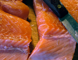 Image showing Salmon and knife