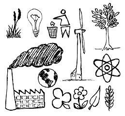 Image showing Set of ecology hand-drawn icons