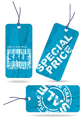 Image showing Set of blue crumpled paper tags