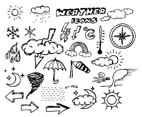 Image showing Set of weather hand drawing icons