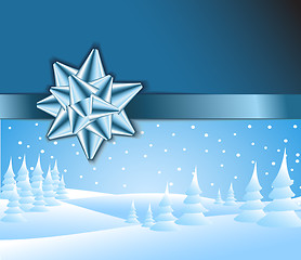 Image showing Blue Christmas card with snowy landscape