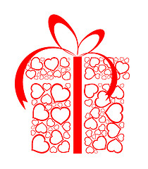 Image showing Stylized love present box made from red hearts