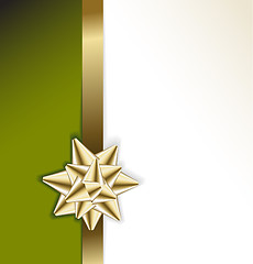 Image showing golden bow on a ribbon with green background