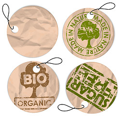 Image showing Set of round grunge tags for organic food