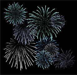 Image showing Set of blue fireworks illustrations