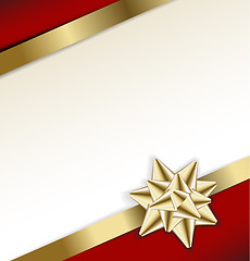Image showing golden bow on a ribbon with white and red background