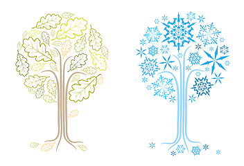 Image showing vector oak tree in different seasons