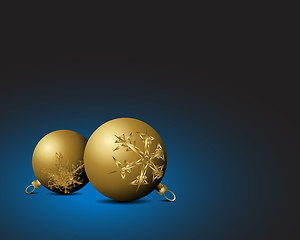 Image showing Christmas card - Golden bulbs with snowflakes ornaments